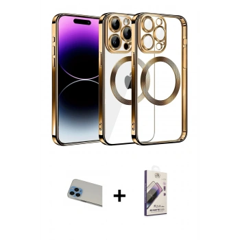 MARSİLYAN™- iPhone 13 Pro Max Kılıf Pusula Form - Siyah Bilvis 3D Mat Cam Ekran Koruyucu + Rainbow Kamera Lens Koruma Cam - MI