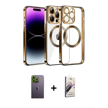 MARSİLYAN™- iPhone 13 Pro Max Kılıf Pusula Form - Siyah Bilvis 3D Mat Cam Ekran Koruyucu + Neon Fosforlu Kamera Lens - YL