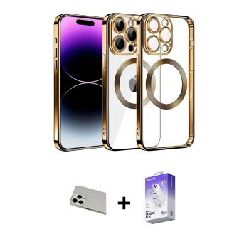 MARSİLYAN™- iPhone 13 Pro Max Kılıf Pusula Form - Siyah Bilvis 5in1 3D Magic Cam Ekran Koruyucu + Rainbow Kamera Lens Koruma Cam - BZ