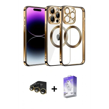 MARSİLYAN™- iPhone 13 Pro Max Kılıf Pusula Form - Siyah Bilvis 5in1 3D Magic Cam Ekran Koruyucu + Raze Metal Kamera Lens - GD