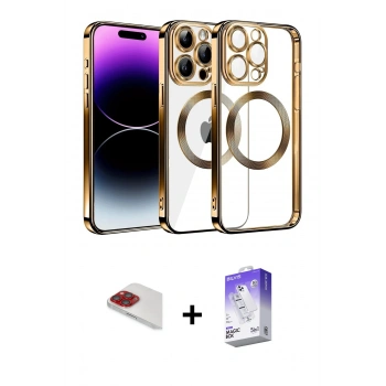 MARSİLYAN™- iPhone 13 Pro Max Kılıf Pusula Form - Siyah Bilvis 5in1 3D Magic Cam Ekran Koruyucu + Pers Alüminyum Kamera Lens - KI