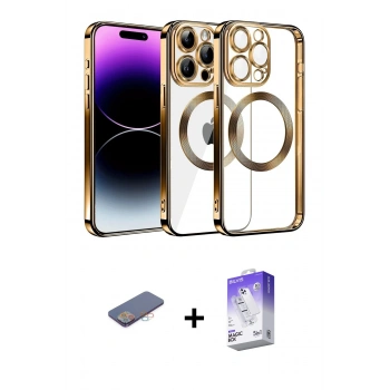 MARSİLYAN™- iPhone 13 Pro Max Kılıf Pusula Form - Siyah Bilvis 5in1 3D Magic Cam Ekran Koruyucu + Renkli Kamera Lens Koruma Cam - PE