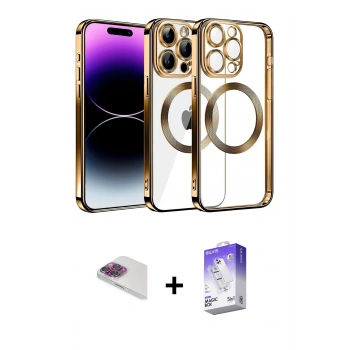 MARSİLYAN™- iPhone 13 Pro Max Kılıf Pusula Form - Siyah Bilvis 5in1 3D Magic Cam Ekran Koruyucu + Pers Alüminyum Kamera Lens - GI