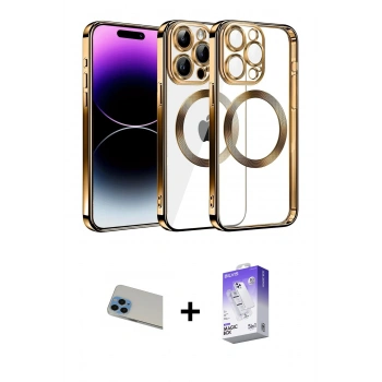 MARSİLYAN™- iPhone 13 Pro Max Kılıf Pusula Form - Siyah Bilvis 5in1 3D Magic Cam Ekran Koruyucu + Rainbow Kamera Lens Koruma Cam - MI