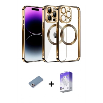MARSİLYAN™- iPhone 13 Pro Max Kılıf Pusula Form - Siyah Bilvis 5in1 3D Magic Cam Ekran Koruyucu + Shine Kamera Lens Koruma Cam - PE