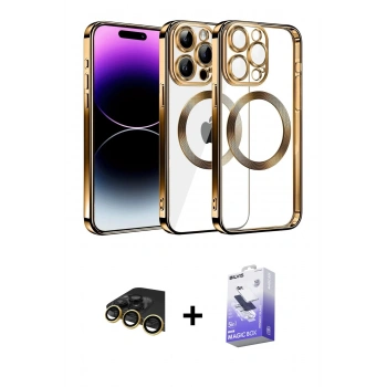 MARSİLYAN™- iPhone 13 Pro Max Kılıf Pusula Form - Siyah Bilvis 5in1 5D Magic Hayalet Cam Ekran Koruyucu + Raze Metal Kamera Lens - GD