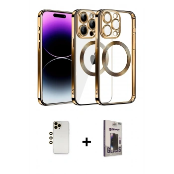 MARSİLYAN™- iPhone 13 Pro Max Kılıf Pusula Form - Siyah Bilvis Hayalet Cam Ekran Koruyucu + Shine Kamera Lens - GD