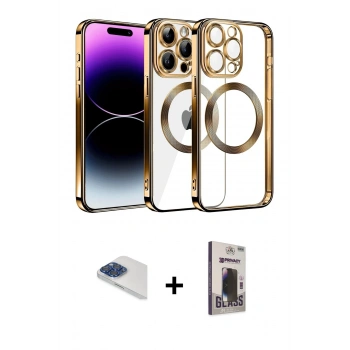 MARSİLYAN™- iPhone 13 Pro Max Kılıf Pusula Form - Siyah Bilvis Hayalet Cam Ekran Koruyucu + Pers Alüminyum Kamera Lens - LT