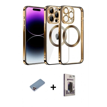 MARSİLYAN™- iPhone 13 Pro Max Kılıf Pusula Form - Siyah Bilvis Hayalet Cam Ekran Koruyucu + Shine Kamera Lens Koruma Cam - PE