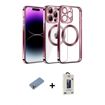 MARSİLYAN™- iPhone 13 Pro Max Kılıf Pusula Form - Siyah Bilvis Hayalet Cam Ekran Koruyucu + Shine Kamera Lens Koruma Cam - PE