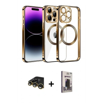 MARSİLYAN™- iPhone 13 Pro Max Kılıf Pusula Form - Siyah Bilvis Hayalet Cam Ekran Koruyucu + Raze Metal Kamera Lens - GD