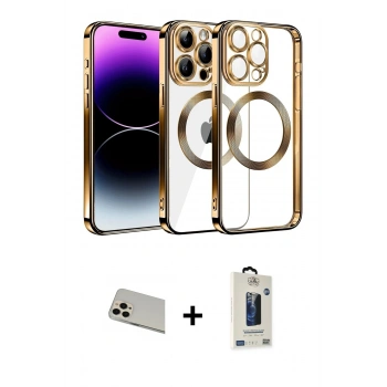 MARSİLYAN™- iPhone 13 Pro Max Kılıf Pusula Form - Siyah Bilvis Hayalet Cam Ekran Koruyucu + Rainbow Kamera Lens Koruma Cam - REGD