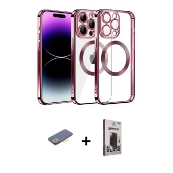 MARSİLYAN™- iPhone 13 Pro Max Kılıf Pusula Form - Siyah Bilvis Hayalet Cam Ekran Koruyucu + Renkli Kamera Lens Koruma Cam - SI