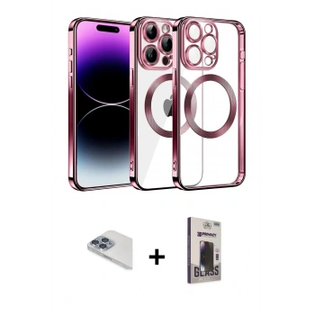 MARSİLYAN™- iPhone 13 Pro Max Kılıf Pusula Form - Siyah Bilvis Hayalet Cam Ekran Koruyucu + Pers Alüminyum Kamera Lens - SABE