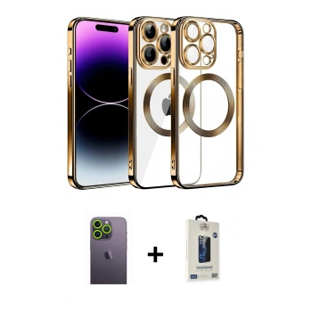 MARSİLYAN™- iPhone 13 Pro Max Kılıf Pusula Form - Siyah Bilvis Hayalet Cam Ekran Koruyucu + Neon Fosforlu Kamera Lens - YL