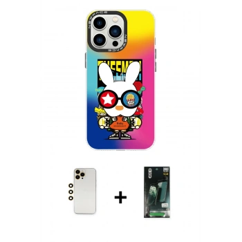 MARSİLYAN™- iPhone 13 Pro Max Kılıf Siluet Çizgi Koleksiyonu - Şeffaf 360 Full Body Arka Koruyucu + Shine Kamera Lens - GD