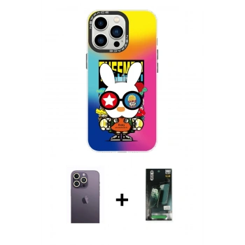 MARSİLYAN™- iPhone 13 Pro Max Kılıf Siluet Çizgi Koleksiyonu - Şeffaf 360 Full Body Arka Koruyucu + Neon Fosforlu Kamera Lens - BZ