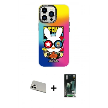 MARSİLYAN™- iPhone 13 Pro Max Kılıf Siluet Çizgi Koleksiyonu - Şeffaf 360 Full Body Arka Koruyucu + Rainbow Kamera Lens Koruma Cam - BZ