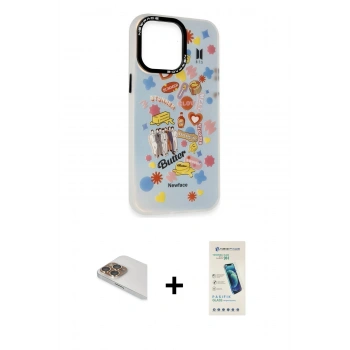MARSİLYAN™- iPhone 13 Pro Max Kılıf Siluet Çizgi Koleksiyonu - Şeffaf Pasifik Cam Ekran Koruyucu + Pers Alüminyum Kamera Lens - GD