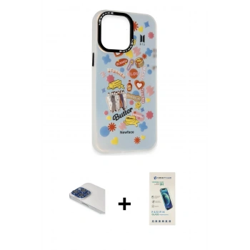 MARSİLYAN™- iPhone 13 Pro Max Kılıf Siluet Çizgi Koleksiyonu - Şeffaf Pasifik Cam Ekran Koruyucu + Pers Alüminyum Kamera Lens - LT