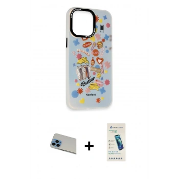 MARSİLYAN™- iPhone 13 Pro Max Kılıf Siluet Çizgi Koleksiyonu - Şeffaf Pasifik Cam Ekran Koruyucu + Rainbow Kamera Lens Koruma Cam - MI