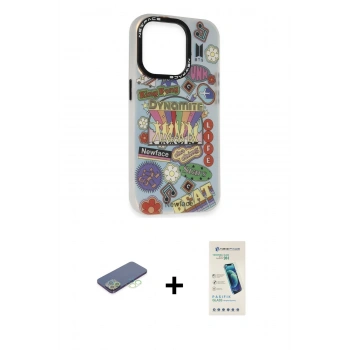 MARSİLYAN™- iPhone 13 Pro Max Kılıf Siluet Çizgi Koleksiyonu - Şeffaf Pasifik Cam Ekran Koruyucu + Renkli Kamera Lens Koruma Cam - YL
