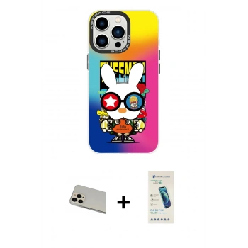 MARSİLYAN™- iPhone 13 Pro Max Kılıf Siluet Çizgi Koleksiyonu - Şeffaf Pasifik Cam Ekran Koruyucu + Rainbow Kamera Lens Koruma Cam - REGD