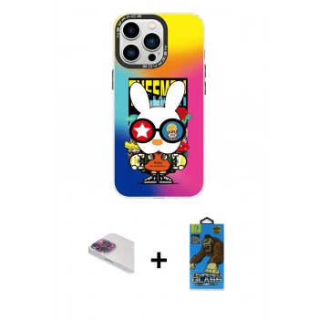 MARSİLYAN™- iPhone 13 Pro Max Kılıf Siluet Çizgi Koleksiyonu - Siyah 18D Cam Ekran Koruyucu + Pers Alüminyum Kamera Lens - GI