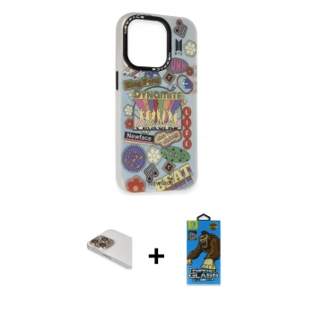 MARSİLYAN™- iPhone 13 Pro Max Kılıf Siluet Çizgi Koleksiyonu - Siyah 18D Cam Ekran Koruyucu + Pers Alüminyum Kamera Lens - GD