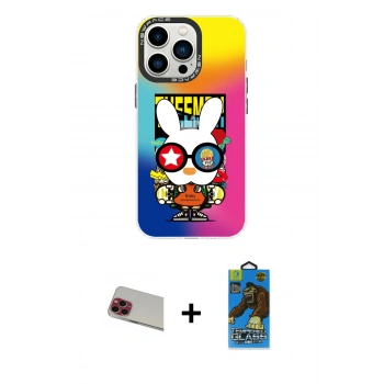 MARSİLYAN™- iPhone 13 Pro Max Kılıf Siluet Çizgi Koleksiyonu - Siyah 18D Cam Ekran Koruyucu + Rainbow Kamera Lens Koruma Cam - KI