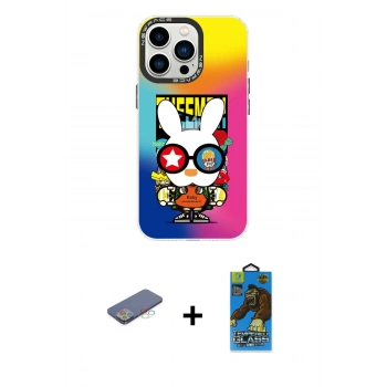 MARSİLYAN™- iPhone 13 Pro Max Kılıf Siluet Çizgi Koleksiyonu - Siyah 18D Cam Ekran Koruyucu + Renkli Kamera Lens Koruma Cam - MI