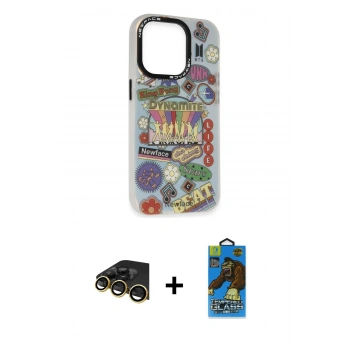 MARSİLYAN™- iPhone 13 Pro Max Kılıf Siluet Çizgi Koleksiyonu - Siyah 18D Cam Ekran Koruyucu + Raze Metal Kamera Lens - GD