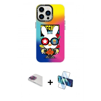 MARSİLYAN™- iPhone 13 Pro Max Kılıf Siluet Çizgi Koleksiyonu - Siyah 3D Antistatik Cam Ekran Koruyucu + Pers Alüminyum Kamera Lens - GI