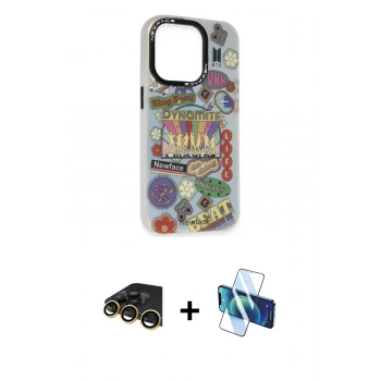 MARSİLYAN™- iPhone 13 Pro Max Kılıf Siluet Çizgi Koleksiyonu - Siyah 3D Antistatik Cam Ekran Koruyucu + Raze Metal Kamera Lens - GD