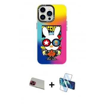 MARSİLYAN™- iPhone 13 Pro Max Kılıf Siluet Çizgi Koleksiyonu - Siyah 3D Antistatik Cam Ekran Koruyucu + Rainbow Kamera Lens Koruma Cam - KI