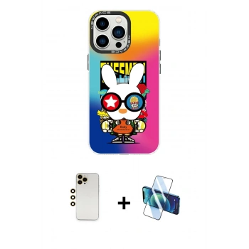 MARSİLYAN™- iPhone 13 Pro Max Kılıf Siluet Çizgi Koleksiyonu - Siyah 3D Antistatik Cam Ekran Koruyucu + Shine Kamera Lens - GD