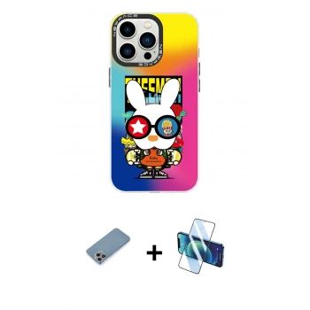 MARSİLYAN™- iPhone 13 Pro Max Kılıf Siluet Çizgi Koleksiyonu - Siyah 3D Antistatik Cam Ekran Koruyucu + Shine Kamera Lens Koruma Cam - GI