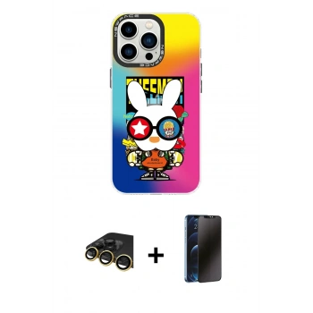 MARSİLYAN™- iPhone 13 Pro Max Kılıf Siluet Çizgi Koleksiyonu - Siyah 3D Antistatik Hayalet Cam Ekran Koruyucu + Raze Metal Kamera Lens - GD