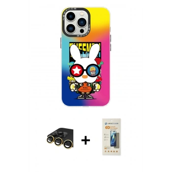 MARSİLYAN™- iPhone 13 Pro Max Kılıf Siluet Çizgi Koleksiyonu - Siyah 6D Mat Seramik Hayalet Nano Ekran Koruyucu + Raze Metal Kamera Lens - GD