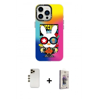 MARSİLYAN™- iPhone 13 Pro Max Kılıf Siluet Çizgi Koleksiyonu - Siyah Bilvis 3D Cam Ekran Koruyucu + Shine Kamera Lens - GD