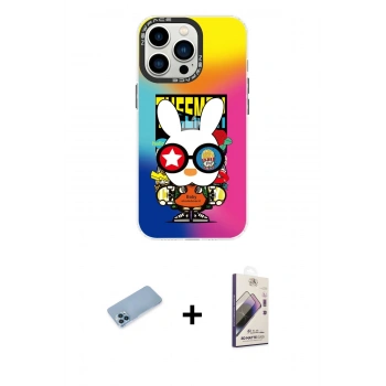 MARSİLYAN™- iPhone 13 Pro Max Kılıf Siluet Çizgi Koleksiyonu - Siyah Bilvis 3D Mat Cam Ekran Koruyucu + Shine Kamera Lens Koruma Cam - MI