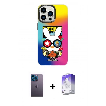 MARSİLYAN™- iPhone 13 Pro Max Kılıf Siluet Çizgi Koleksiyonu - Siyah Bilvis 5in1 3D Magic Cam Ekran Koruyucu + Neon Fosforlu Kamera Lens - MI