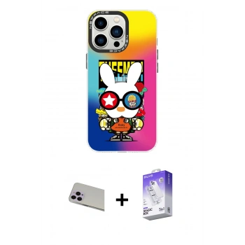 MARSİLYAN™- iPhone 13 Pro Max Kılıf Siluet Çizgi Koleksiyonu - Siyah Bilvis 5in1 3D Magic Cam Ekran Koruyucu + Rainbow Kamera Lens Koruma Cam - MR