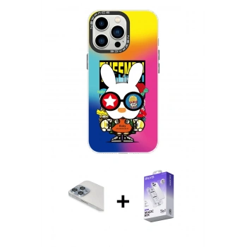 MARSİLYAN™- iPhone 13 Pro Max Kılıf Siluet Çizgi Koleksiyonu - Siyah Bilvis 5in1 3D Magic Cam Ekran Koruyucu + Pers Alüminyum Kamera Lens - SABE