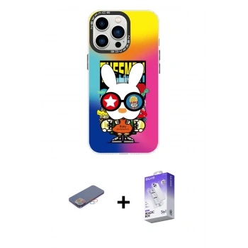 MARSİLYAN™- iPhone 13 Pro Max Kılıf Siluet Çizgi Koleksiyonu - Siyah Bilvis 5in1 3D Magic Cam Ekran Koruyucu + Renkli Kamera Lens Koruma Cam - PE