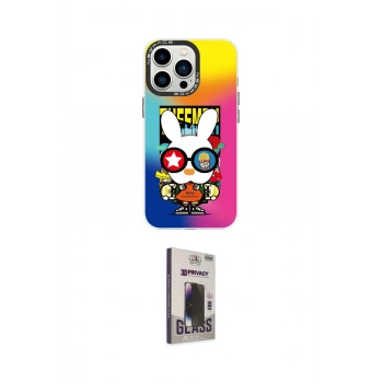 MARSİLYAN™- iPhone 13 Pro Max Kılıf Siluet Çizgi Koleksiyonu - Siyah Bilvis Hayalet Cam Ekran Koruyucu