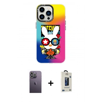 MARSİLYAN™- iPhone 13 Pro Max Kılıf Siluet Çizgi Koleksiyonu - Siyah Bilvis Hayalet Cam Ekran Koruyucu + Neon Fosforlu Kamera Lens - BZ