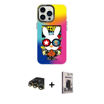 MARSİLYAN™- iPhone 13 Pro Max Kılıf Siluet Çizgi Koleksiyonu - Siyah Bilvis Hayalet Cam Ekran Koruyucu + Raze Metal Kamera Lens - GD