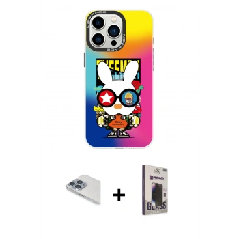 MARSİLYAN™- iPhone 13 Pro Max Kılıf Siluet Çizgi Koleksiyonu - Siyah Bilvis Hayalet Cam Ekran Koruyucu + Pers Alüminyum Kamera Lens - SABE