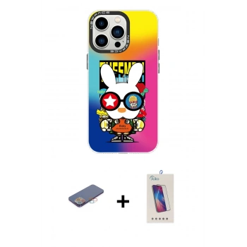 MARSİLYAN™- iPhone 13 Pro Max Kılıf Siluet Çizgi Koleksiyonu - Siyah Joko 5D Cam + Renkli Kamera Lens Koruma Cam - PE